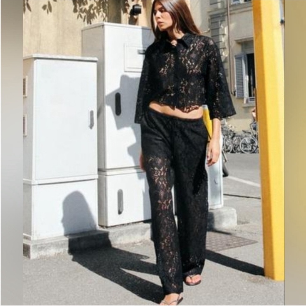 Zara Black Lace Wide Leg Pants